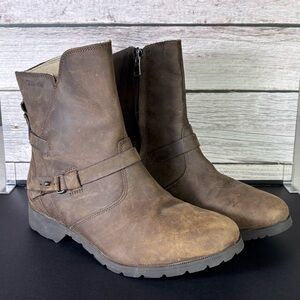 Teva De La Vina Low Leather Riding Boots Brown Womens 8 Moto Waterproof Side Zip